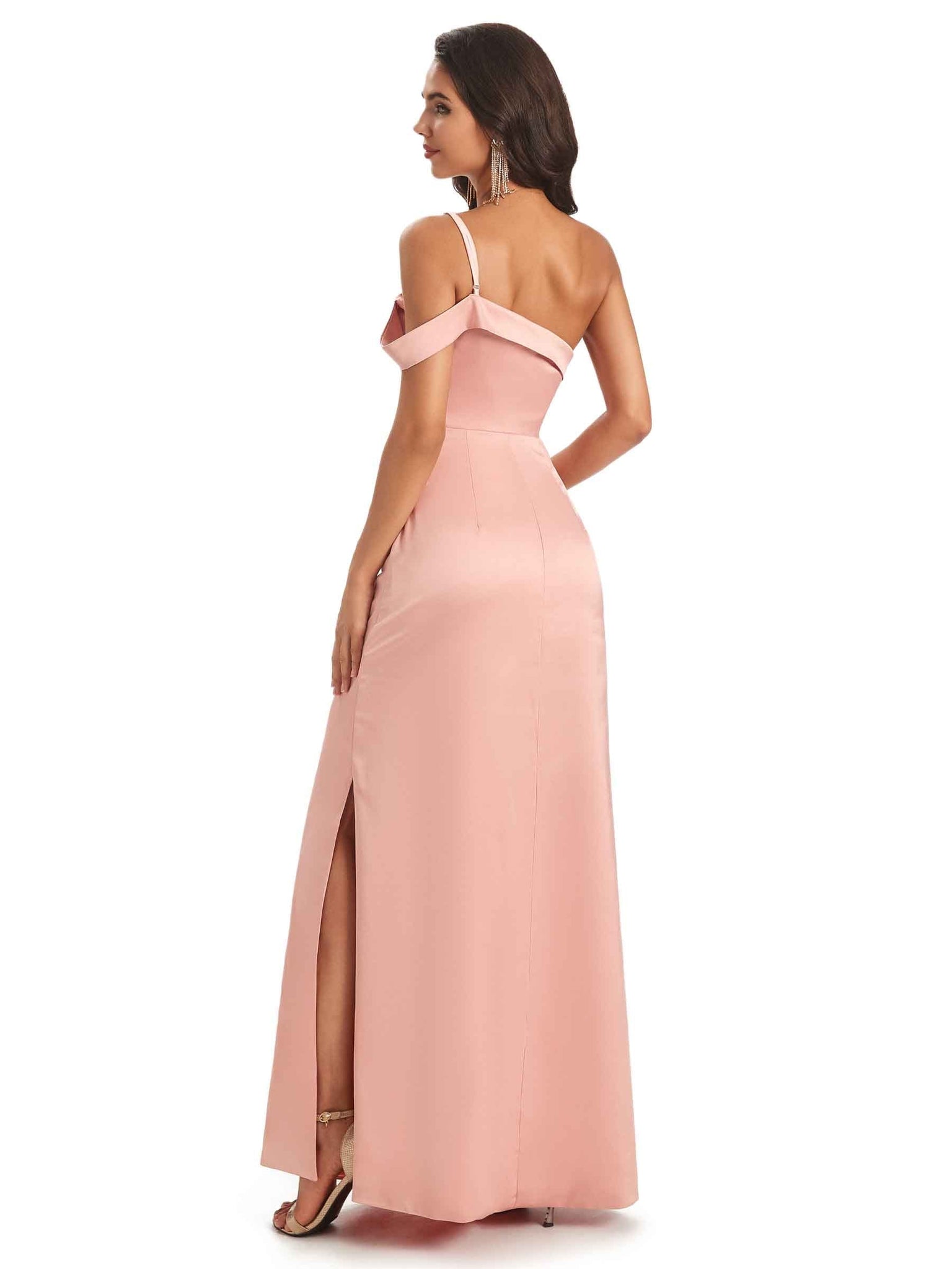 Sexy Soft Satin Side Slit One Shoulder Floor-Length Long Prom Dresses Online
