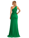 Sexy Side Slit Mermaid One Shoulder Stretchy Jersey Long Formal Bridesmaid Dresses UK