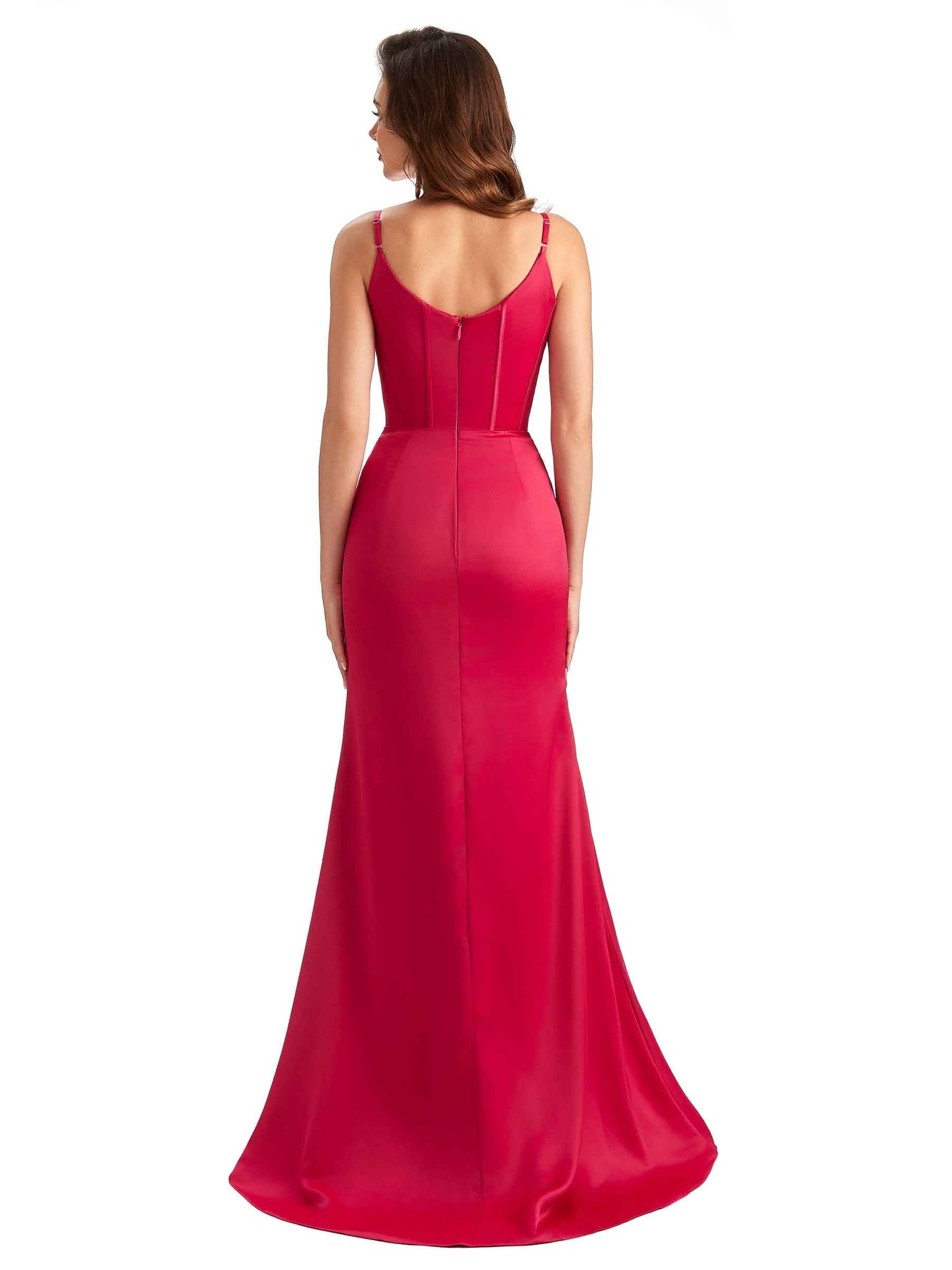 Sexy Side Slit Petite Mermaid Unique Long Satin Dresses For Bridesmaid UK