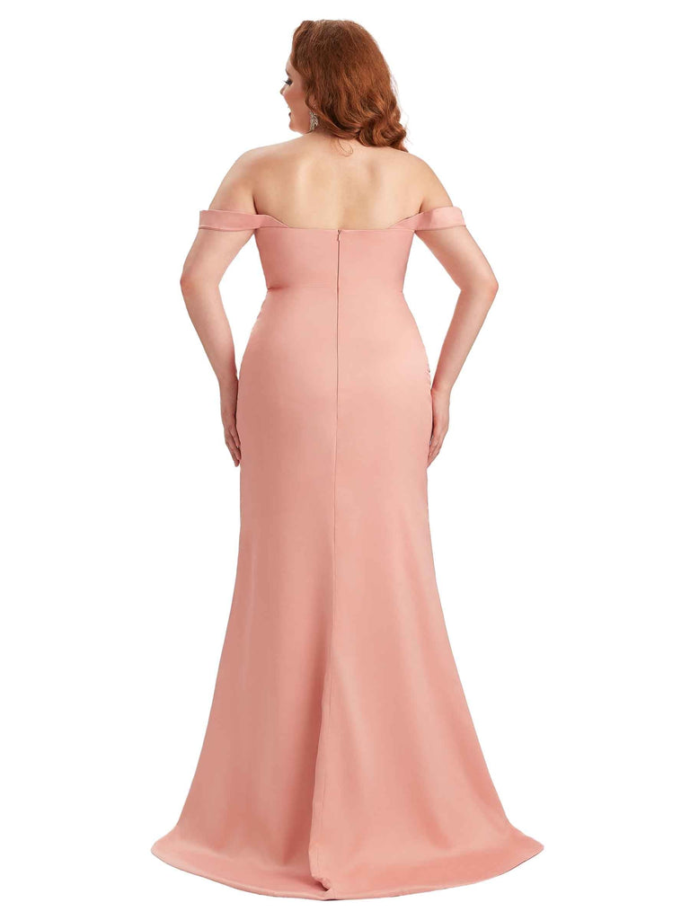 Sexy Off The Shoulder Side Slit Mermaid Soft Stain Long Plus Size Bridesmaid Dresses UK