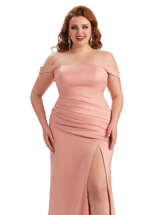 Sexy Off The Shoulder Side Slit Mermaid Soft Stain Long Plus Size Bridesmaid Dresses UK