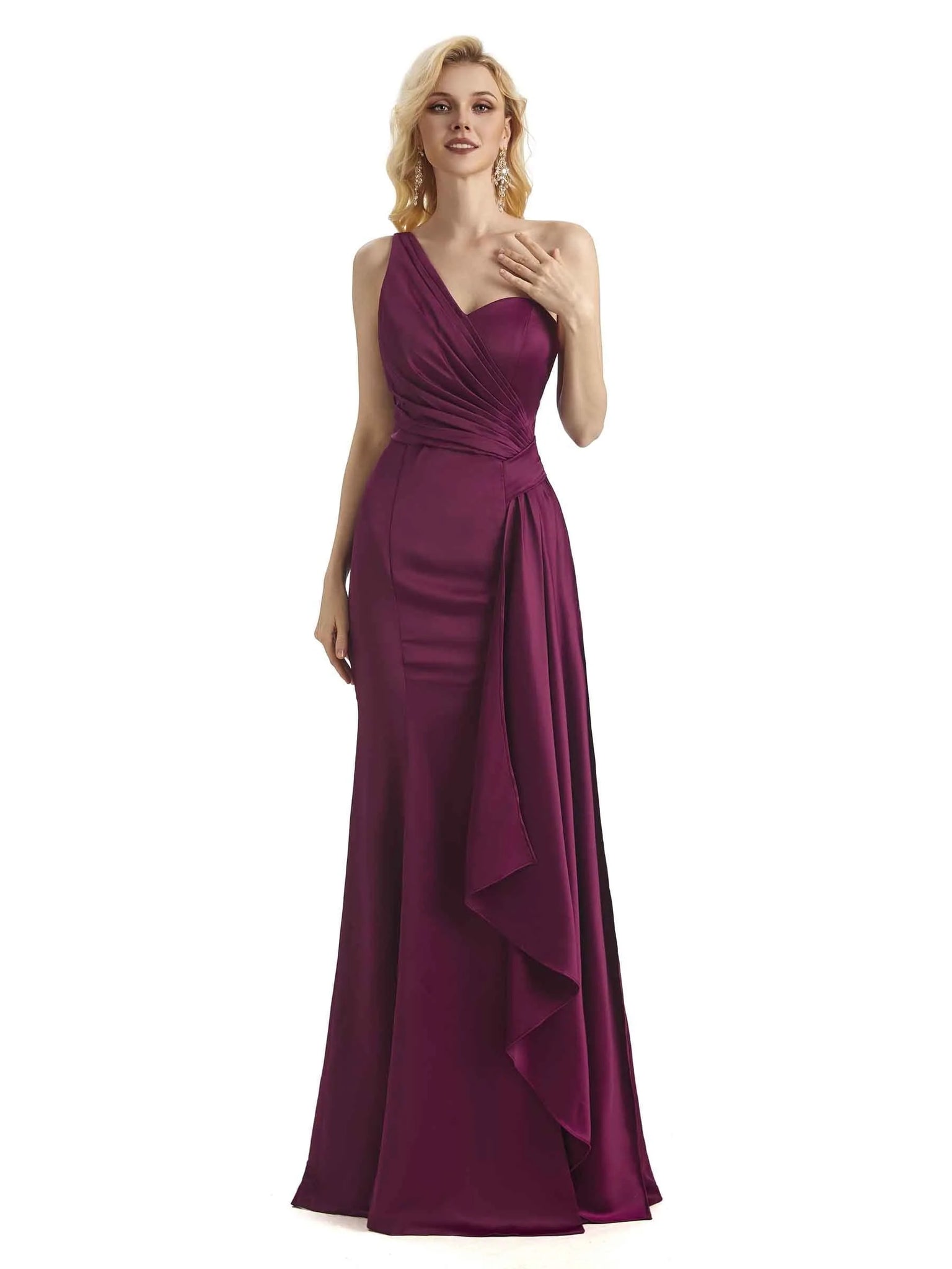 Elegant One Shoulder Soft Satin Long Mermaid Prom Dresses Online