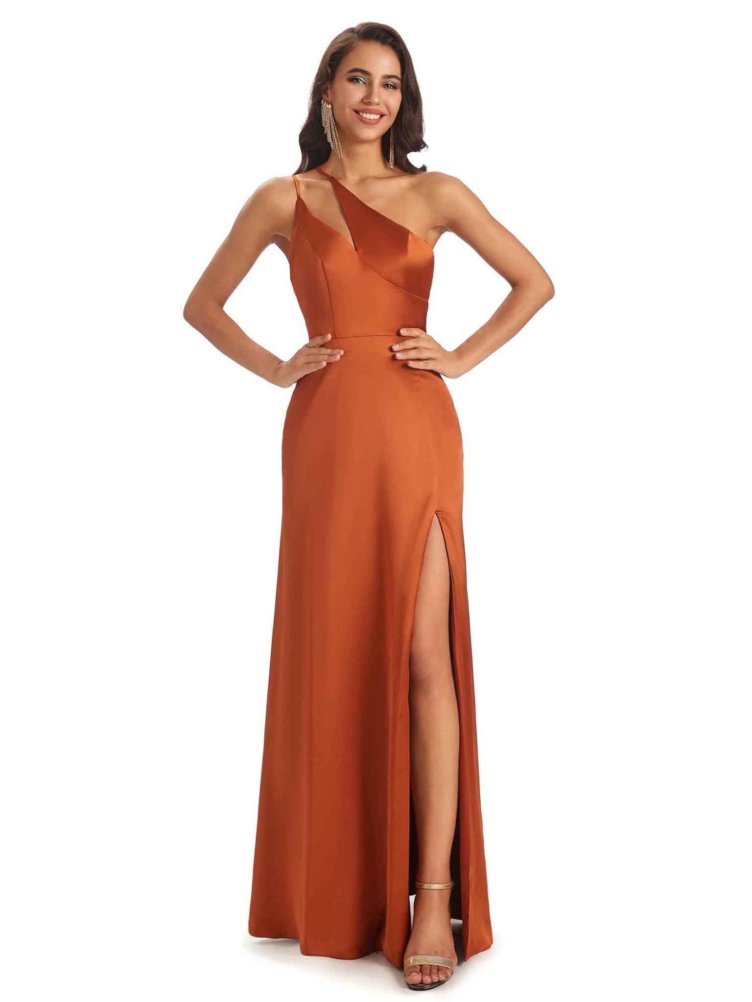 Sexy Soft Satin Side Slit One Shoulder Criss Cross Mermaid Long Bridesmaid Dresses UK