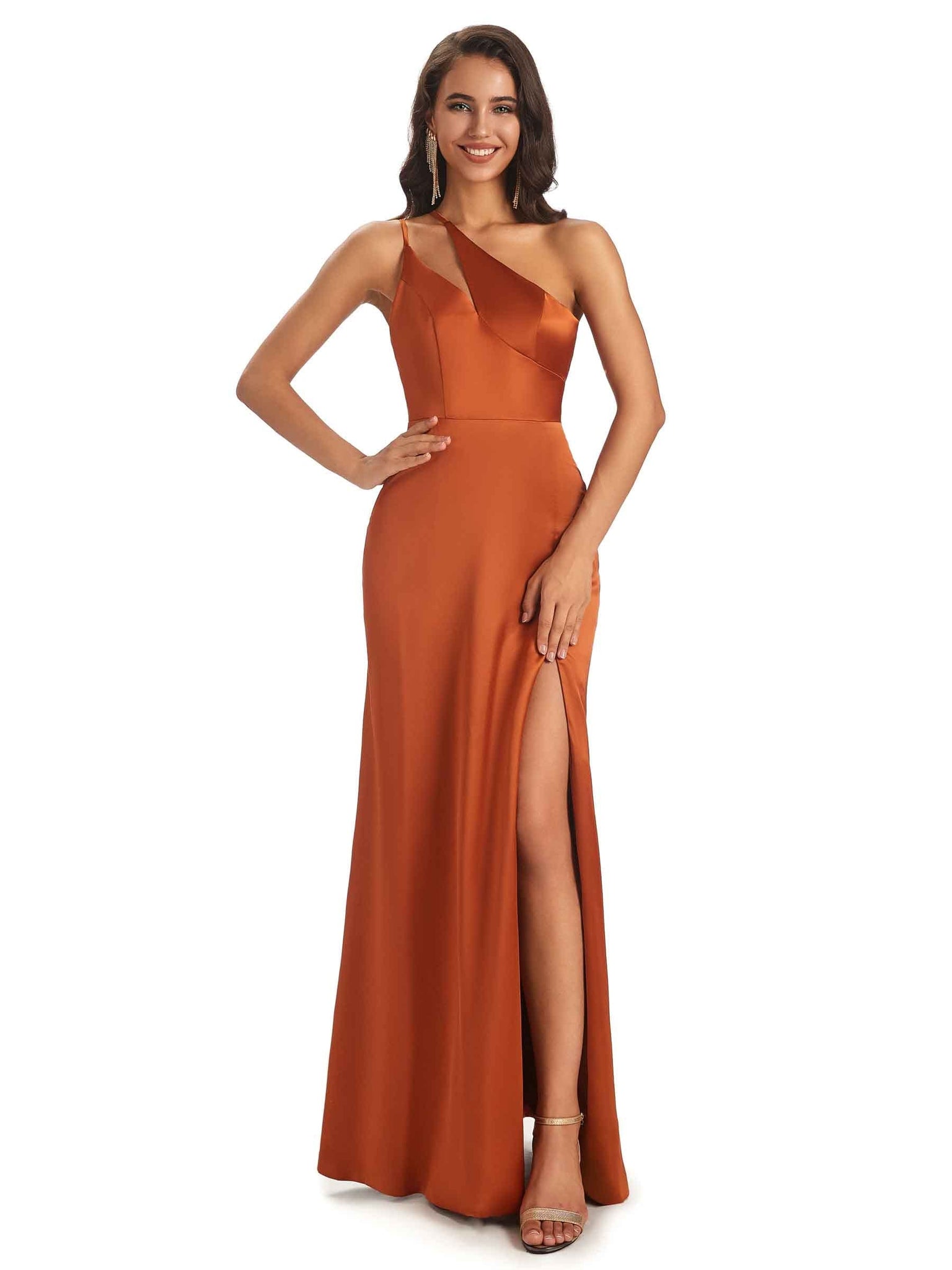 Sexy Soft Satin Side Slit One Shoulder Floor-Length Mermaid Long Prom Dresses Online