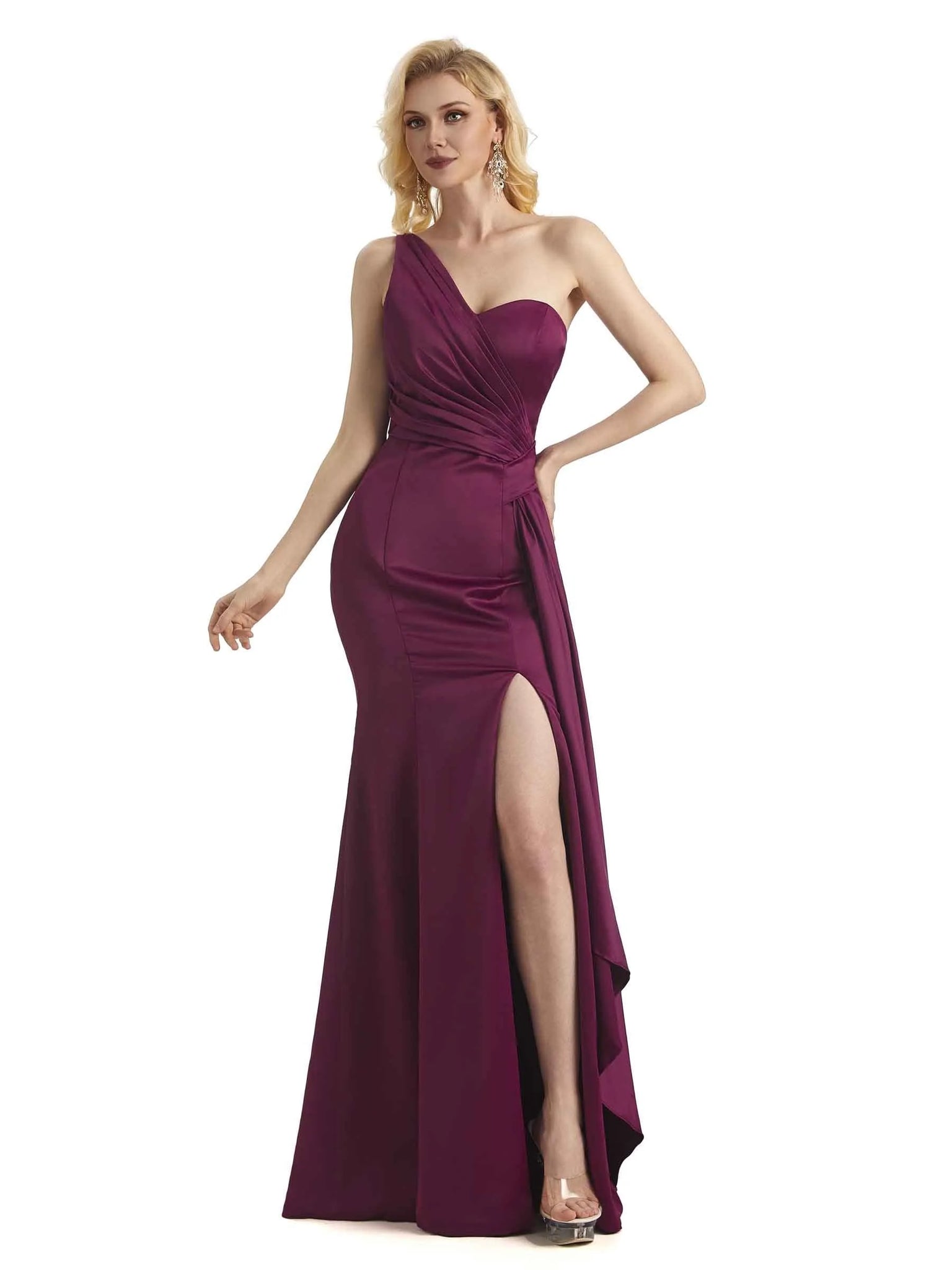 Elegant One Shoulder Soft Satin Long Mermaid Prom Dresses Online