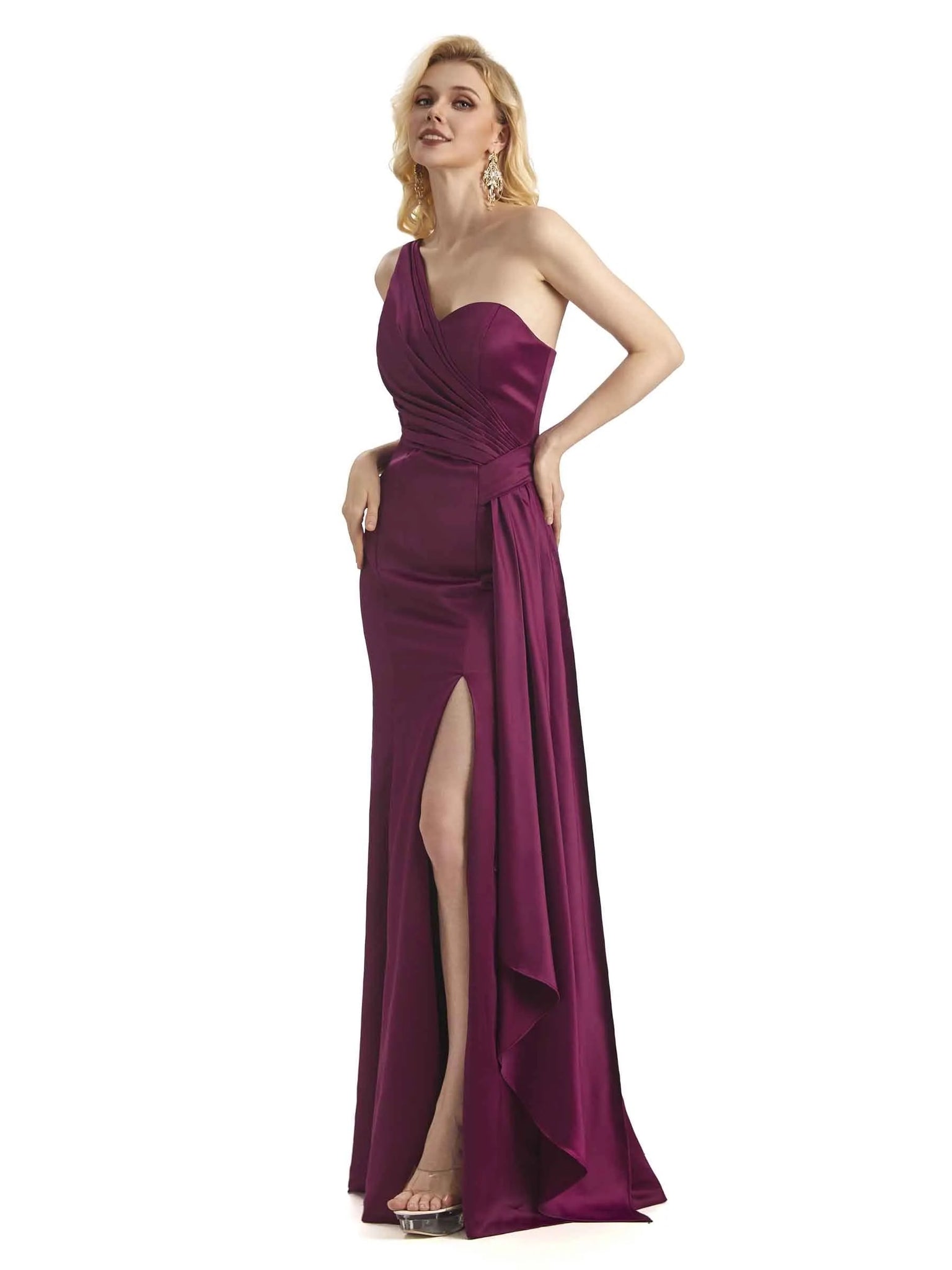 Elegant One Shoulder Soft Satin Long Mermaid Prom Dresses Online