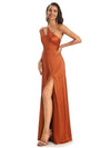 Sexy Soft Satin Side Slit One Shoulder Floor-Length Mermaid Long Prom Dresses Online