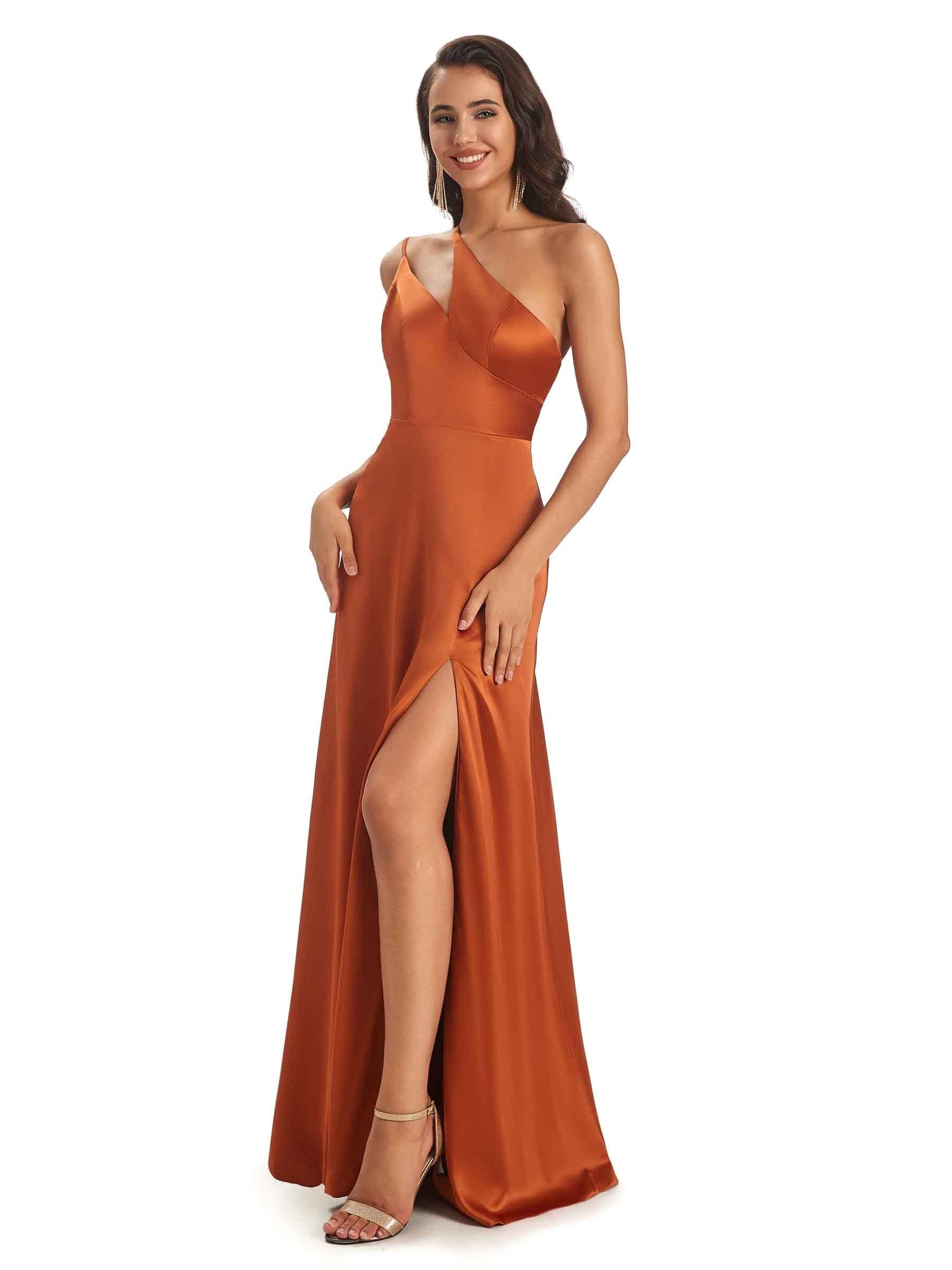 Sexy Soft Satin Side Slit One Shoulder Floor-Length Mermaid Long Prom Dresses Online