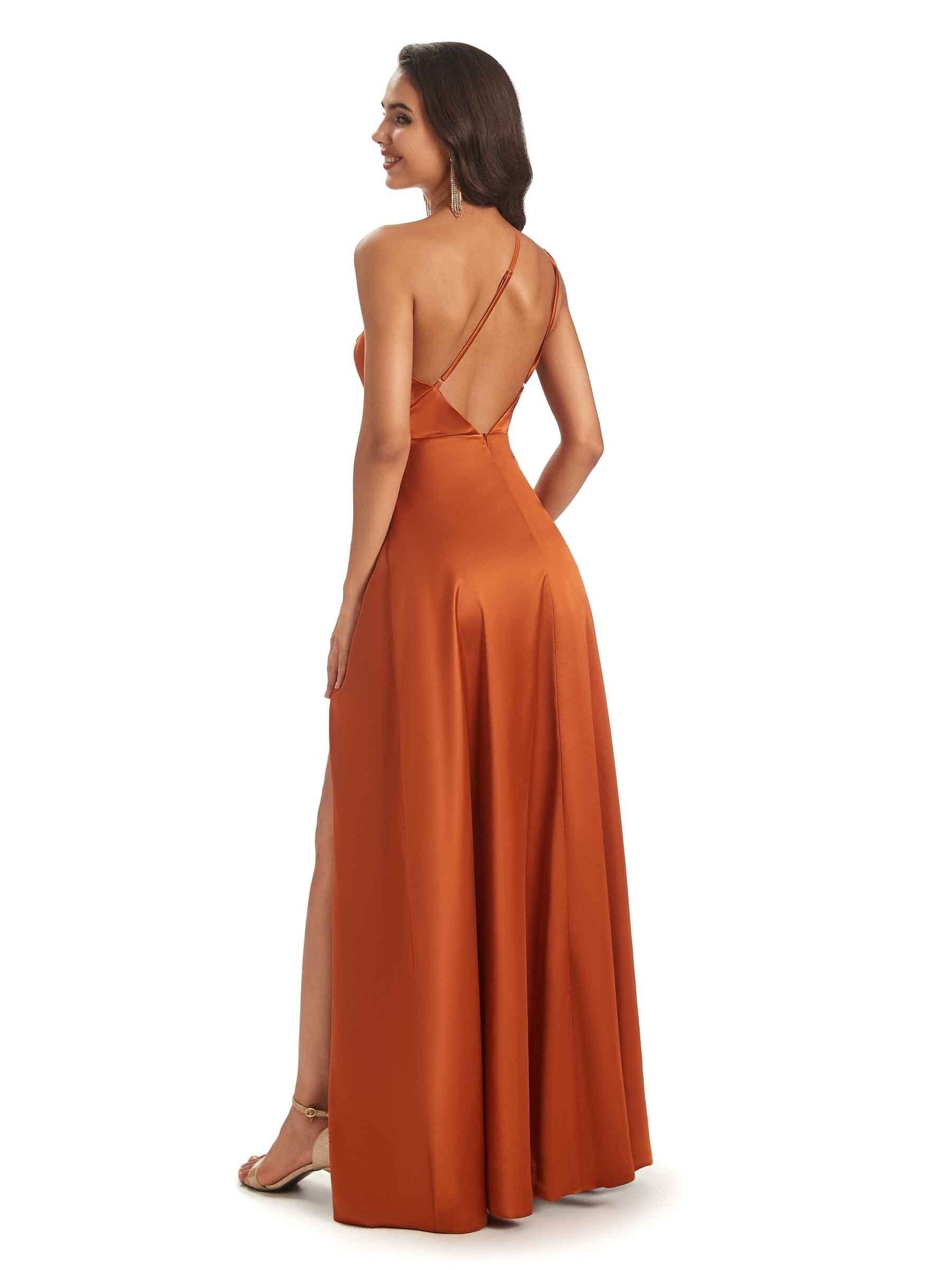 Sexy Soft Satin Side Slit One Shoulder Floor-Length Mermaid Long Prom Dresses Online