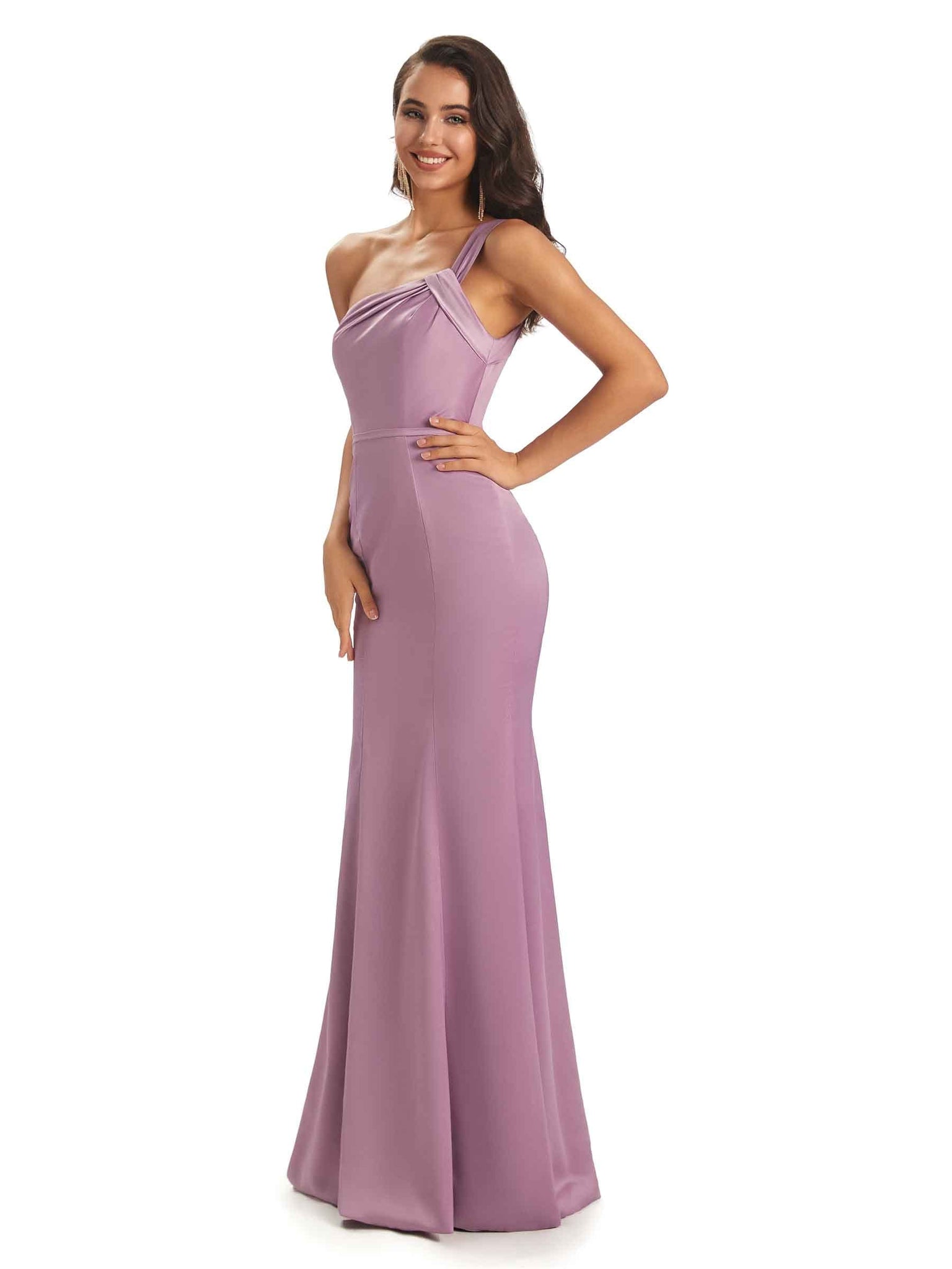 Sexy One shoulder Soft Satin Mermaid long Long Prom Dresses Online