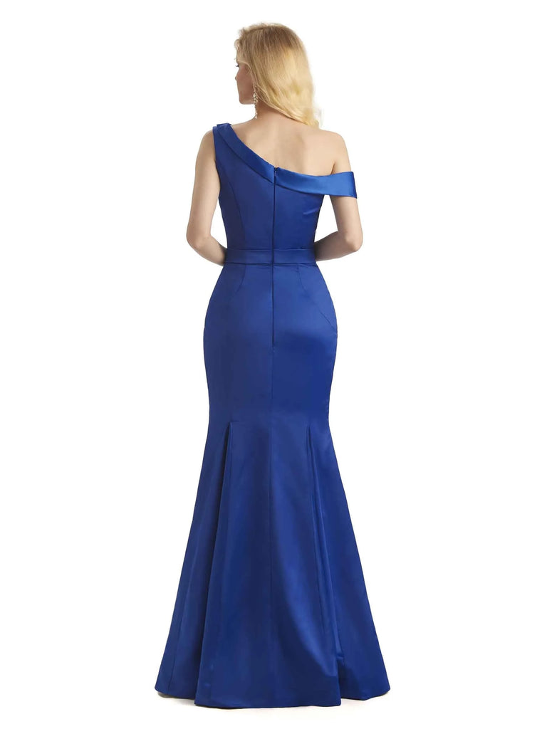 Elegant One Shoulder Soft Satin Long Mermaid Prom Dresses 2023