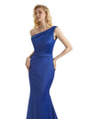 Elegant One Shoulder Soft Satin Long Mermaid Prom Dresses 2023