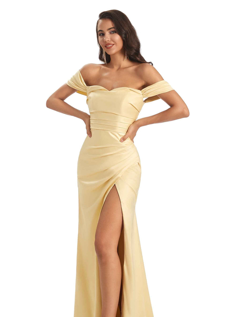Sexy Off The houlder Sweetheart Soft Satin Side Slit Mermaid Long Bridesmaid Dresses UK