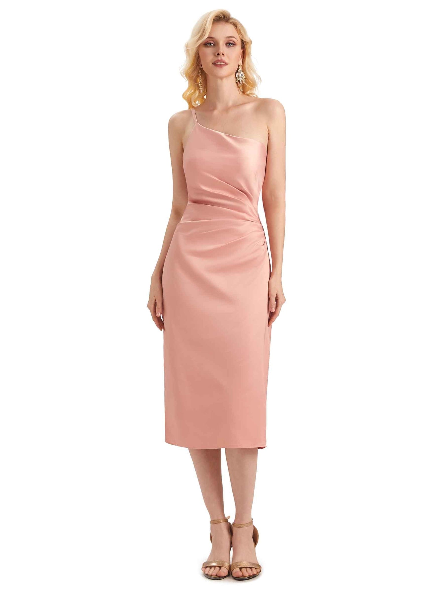 Silky One Shoulder Soft Satin Short Midi Bridesmaid Dresses UK Online