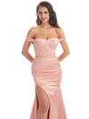 Sexy Side Slit Soft Satin Off Shoulder Floor-Length Long Mermaid Prom Dresses Online