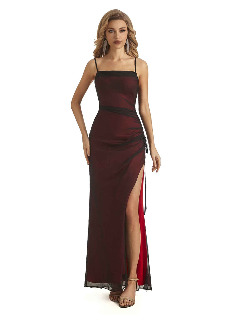 Sexy Red Black Sheath Spaghetti Straps Side Slit Floor-length Long Party Prom Dresses - ChicSew chicsewuk Sexy Red Black Sheath Spaghetti Straps Side Slit Floor-length Long Party Prom Dresses - ChicSew chicsewuk