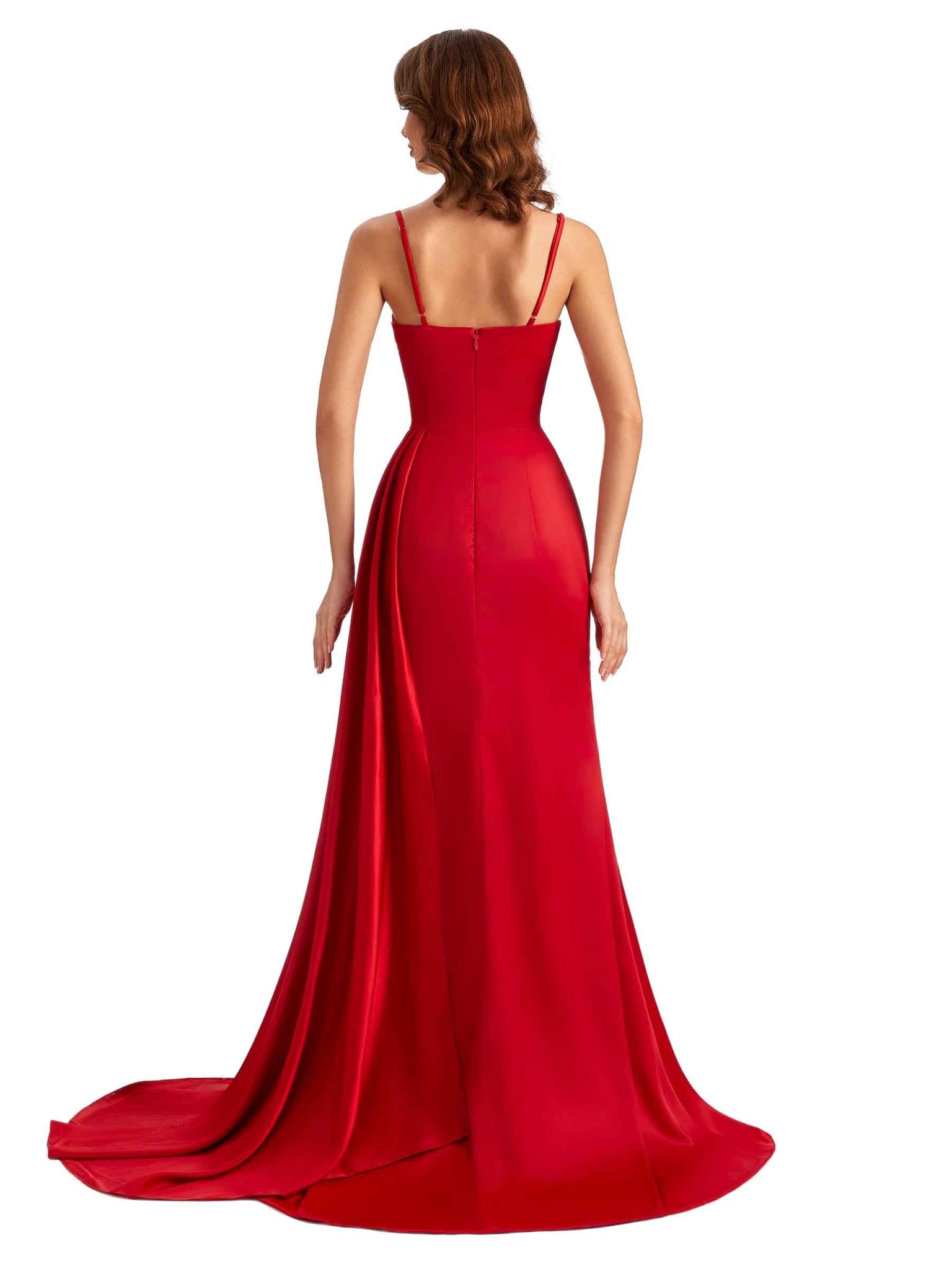 Sexy Side Slit Silky Satin Spaghetti Straps Women Long Mermaid Bridesmaid Gowns Uk