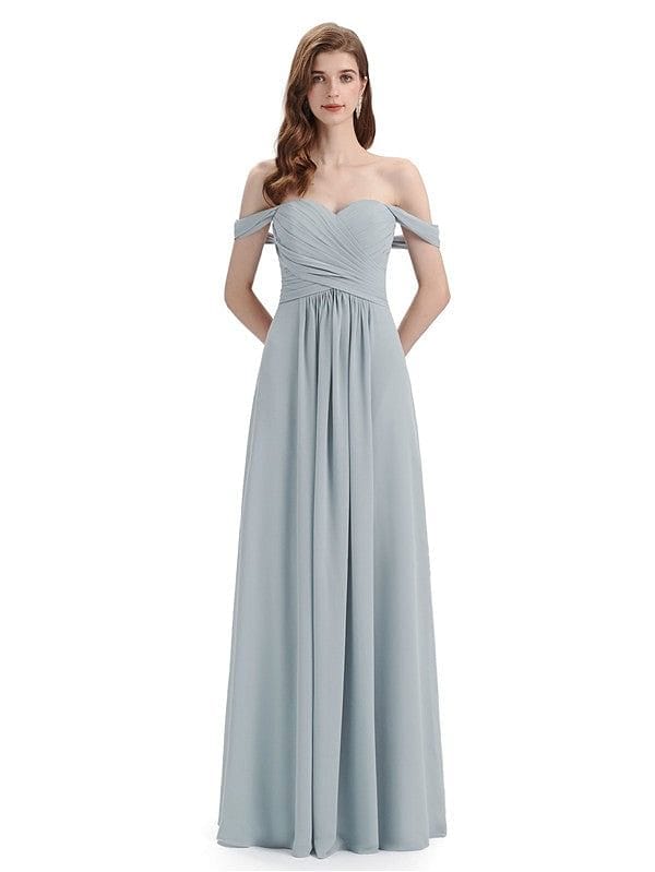 Modern A-line Off The Shoulder Long Bridesmaid Dressing Gowns UK