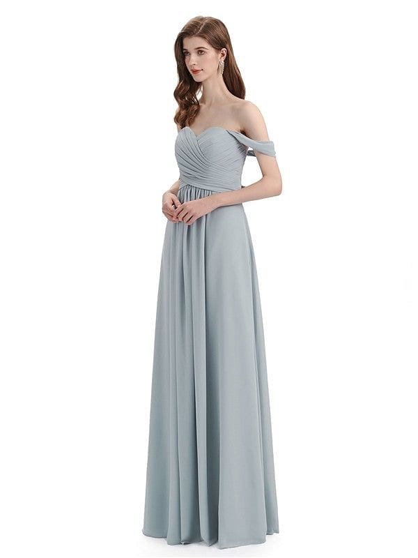 Modern A-line Off The Shoulder Long Bridesmaid Dressing Gowns UK