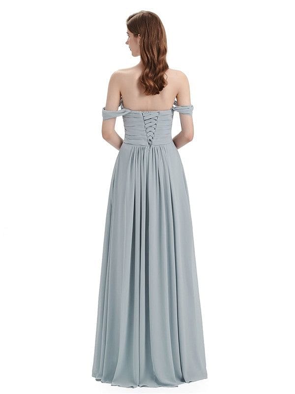 Modern A-line Off The Shoulder Long Bridesmaid Dressing Gowns UK