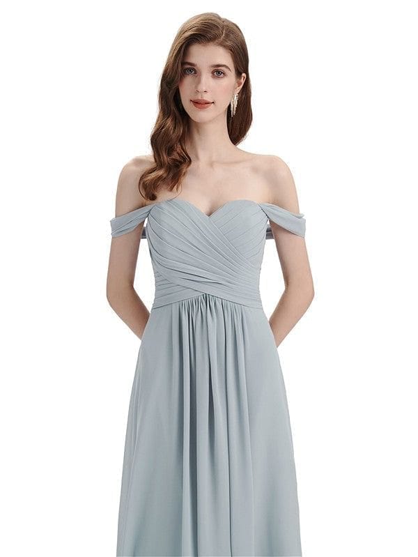Modern A-line Off The Shoulder Long Bridesmaid Dressing Gowns UK