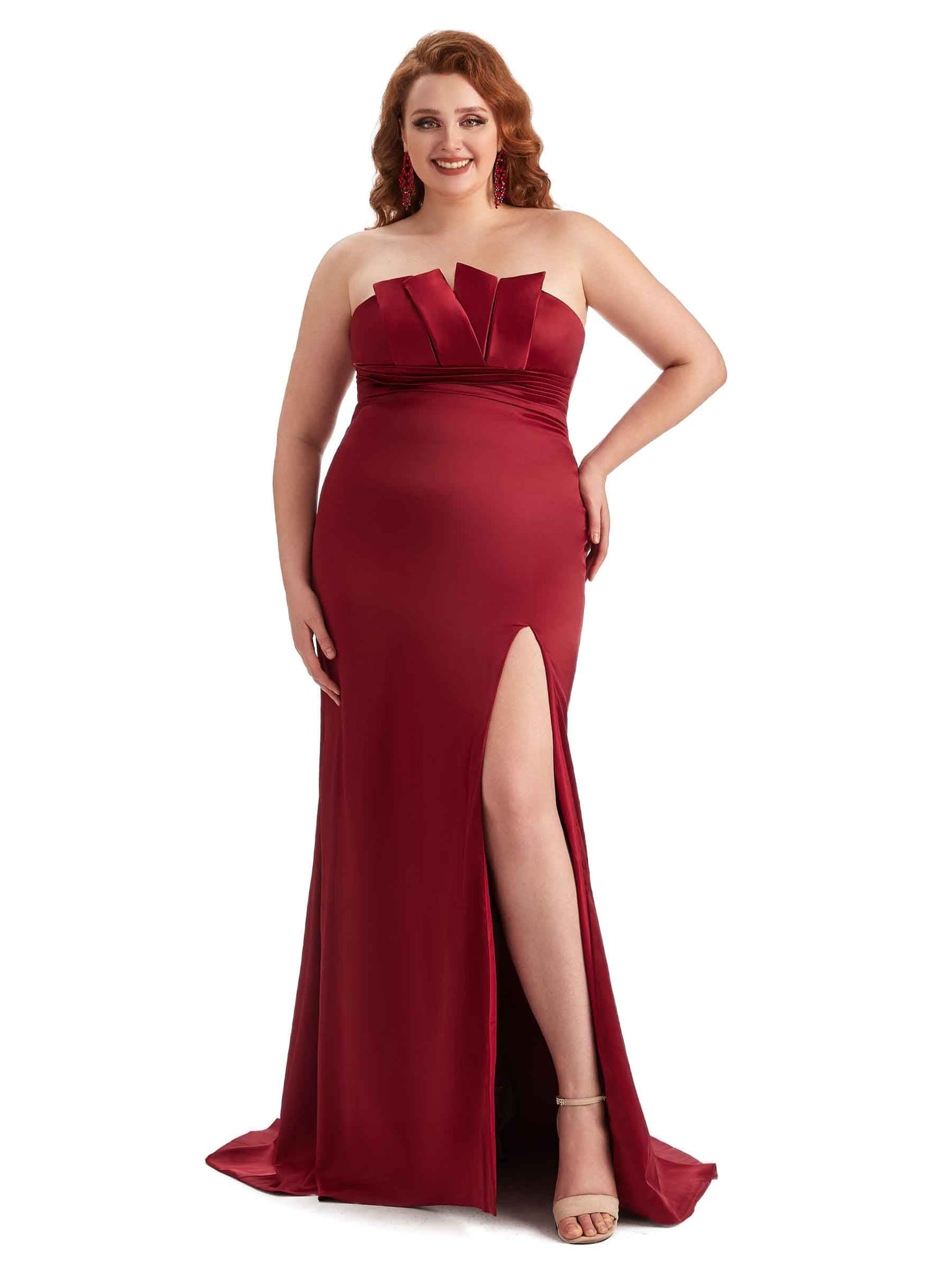 Sexy Side Slit Mermaid Soft Satin Long Plus Size Wedding Party Dresses UK