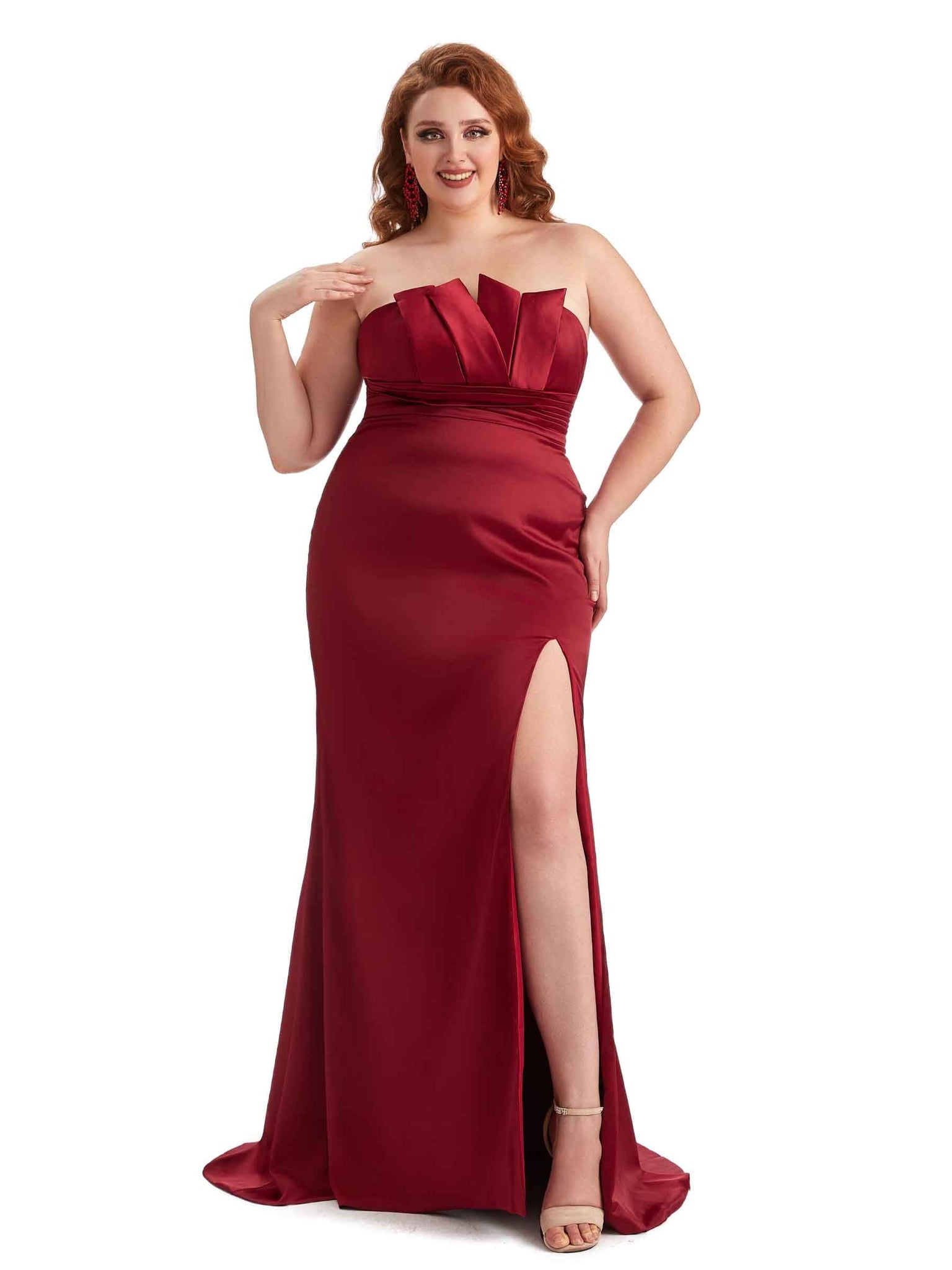 Sexy Side Slit Mermaid Soft Satin Long Plus Size Wedding Party Dresses UK