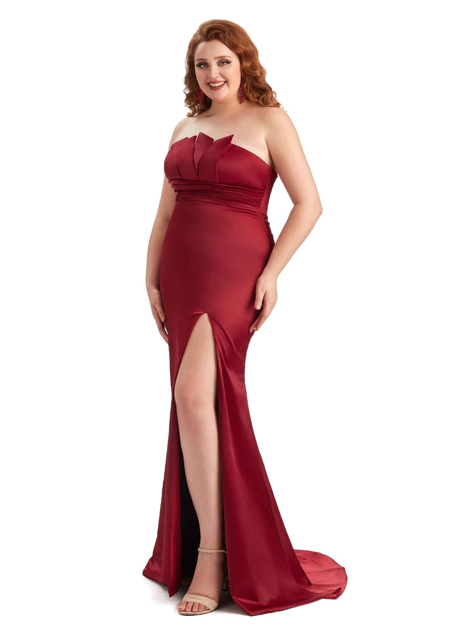 Sexy Side Slit Mermaid Soft Satin Long Plus Size Wedding Party Dresses UK