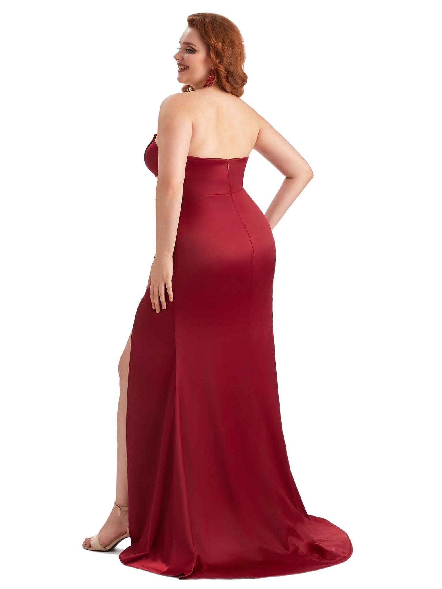 Sexy Side Slit Mermaid Soft Satin Long Plus Size Wedding Party Dresses UK