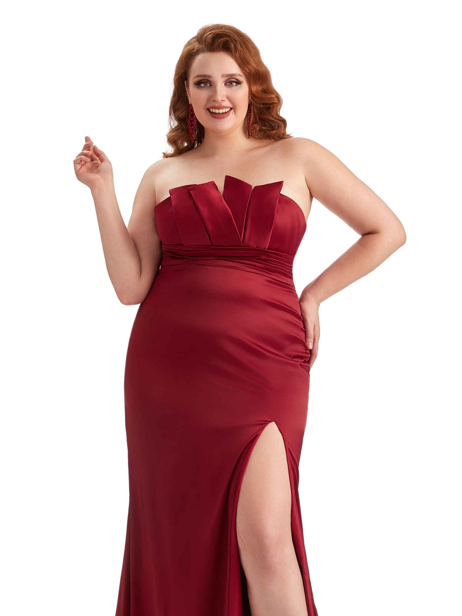 Sexy Side Slit Mermaid Soft Satin Long Plus Size Wedding Party Dresses UK