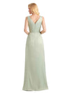 Elegant Soft Satin V neck Wrap Long Satin Bridesmaid Dresses UK Online Sale