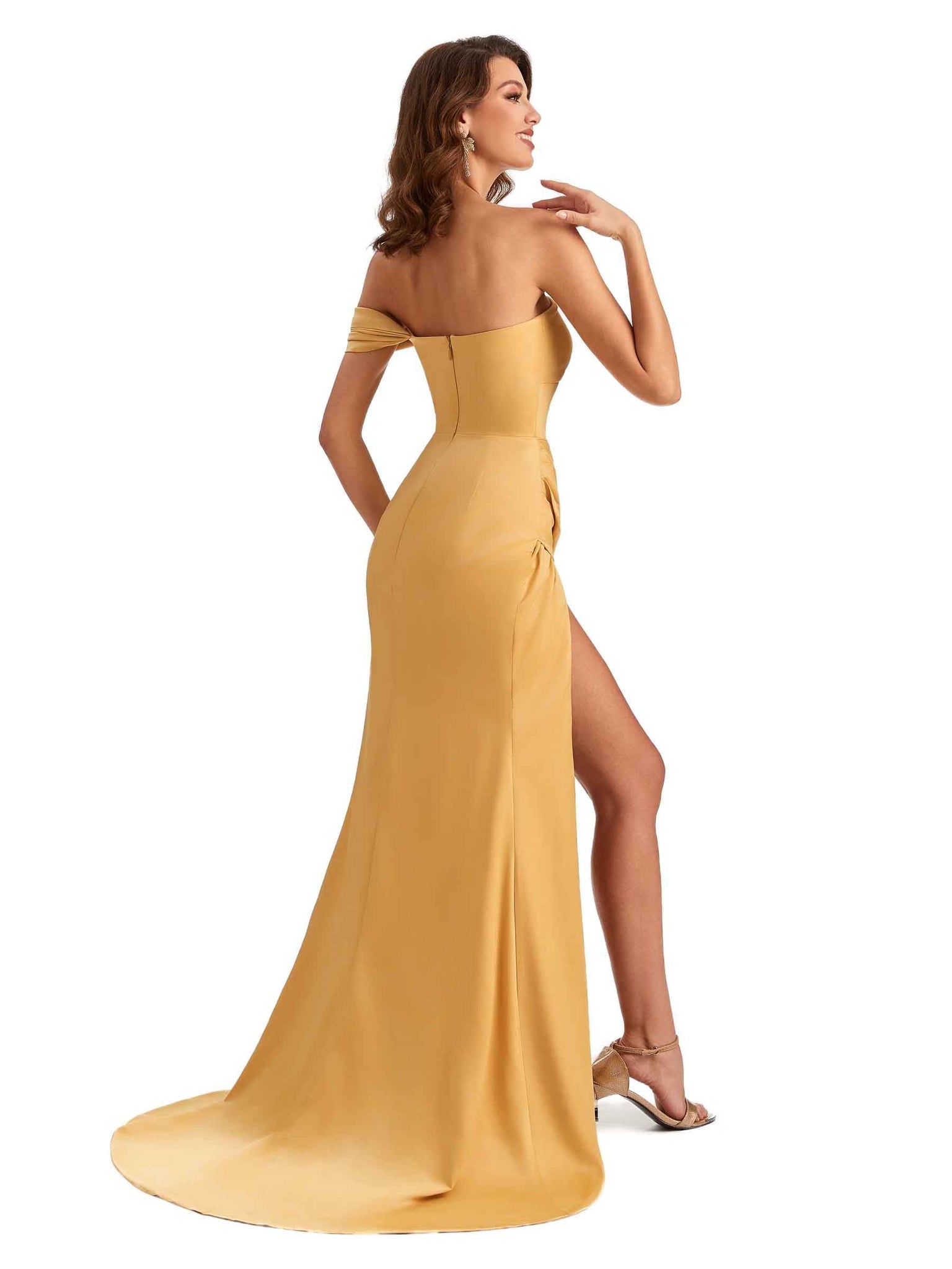 Elegant One Shoulder Mermaid Side Slit Satin Unique Long Ladies Dresses For Weddings