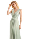 Elegant Soft Satin V neck Wrap Long Satin Bridesmaid Dresses UK Online Sale