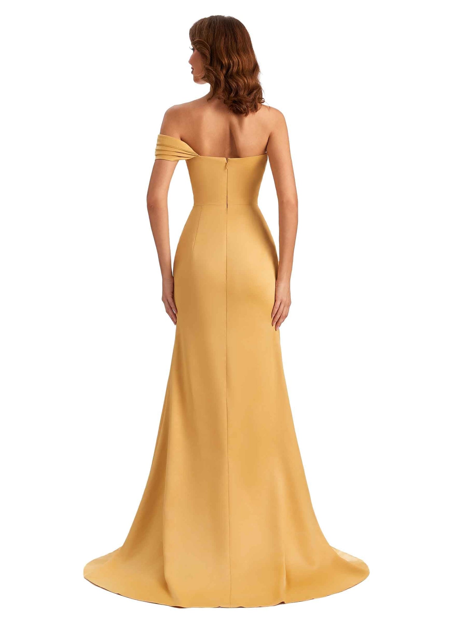 Elegant One Shoulder Mermaid Side Slit Satin Unique Long Ladies Dresses For Weddings