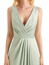 Elegant Soft Satin V neck Wrap Long Satin Bridesmaid Dresses UK Online Sale