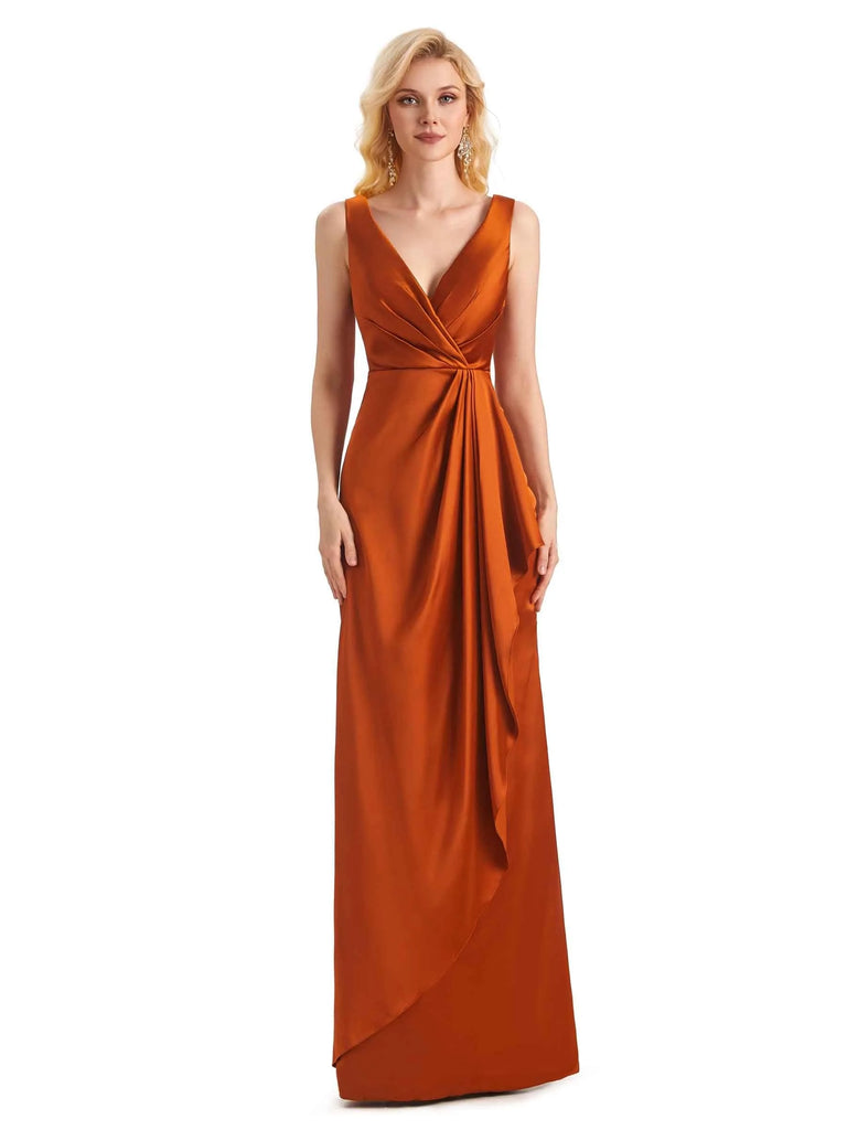 Elegant Soft Satin V Neck Formal Long Prom Dresses 2023