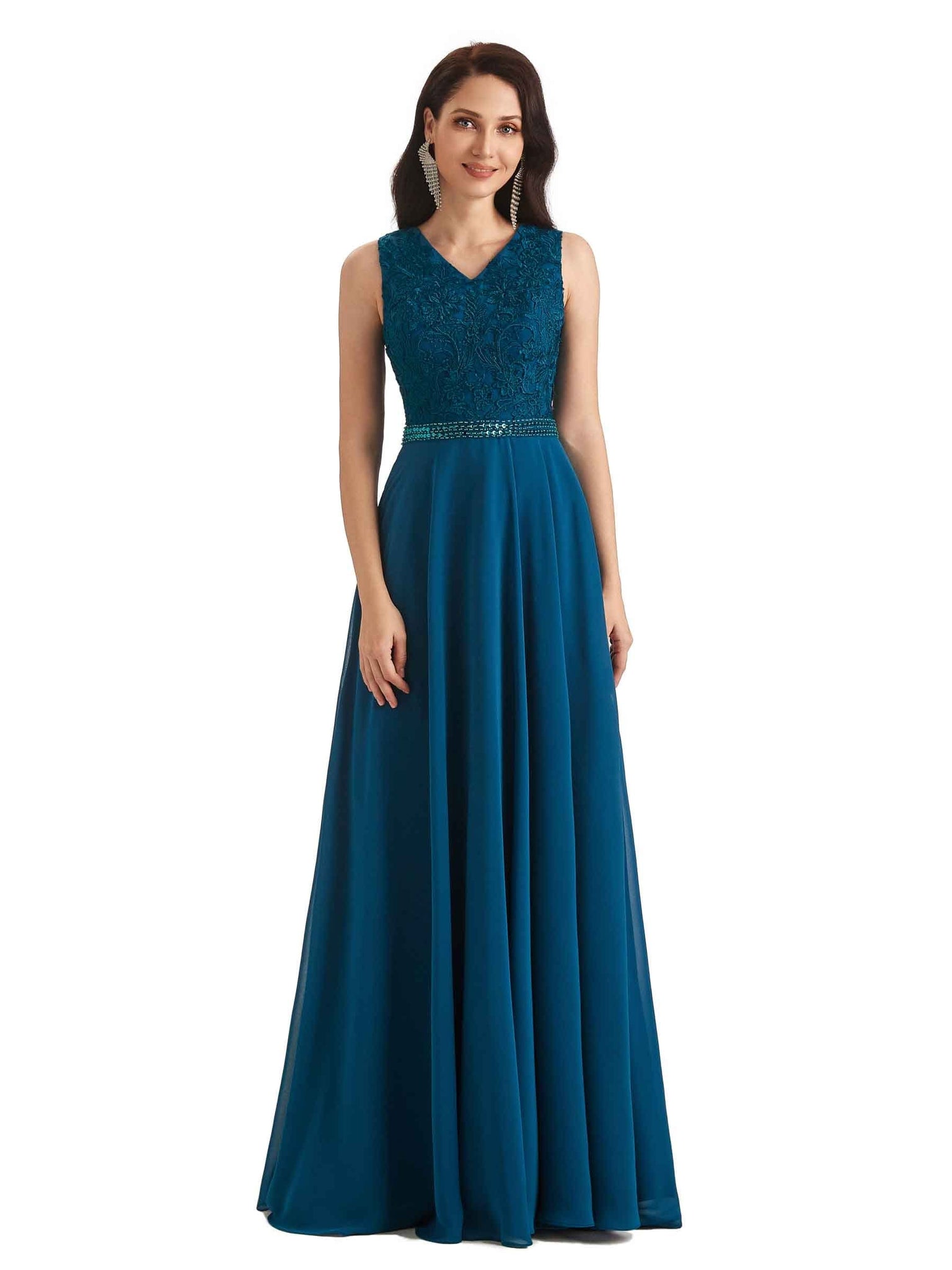 Elegant A-line Chiffon Long Lace Mother of The Bride Dresses With Lace Jacket