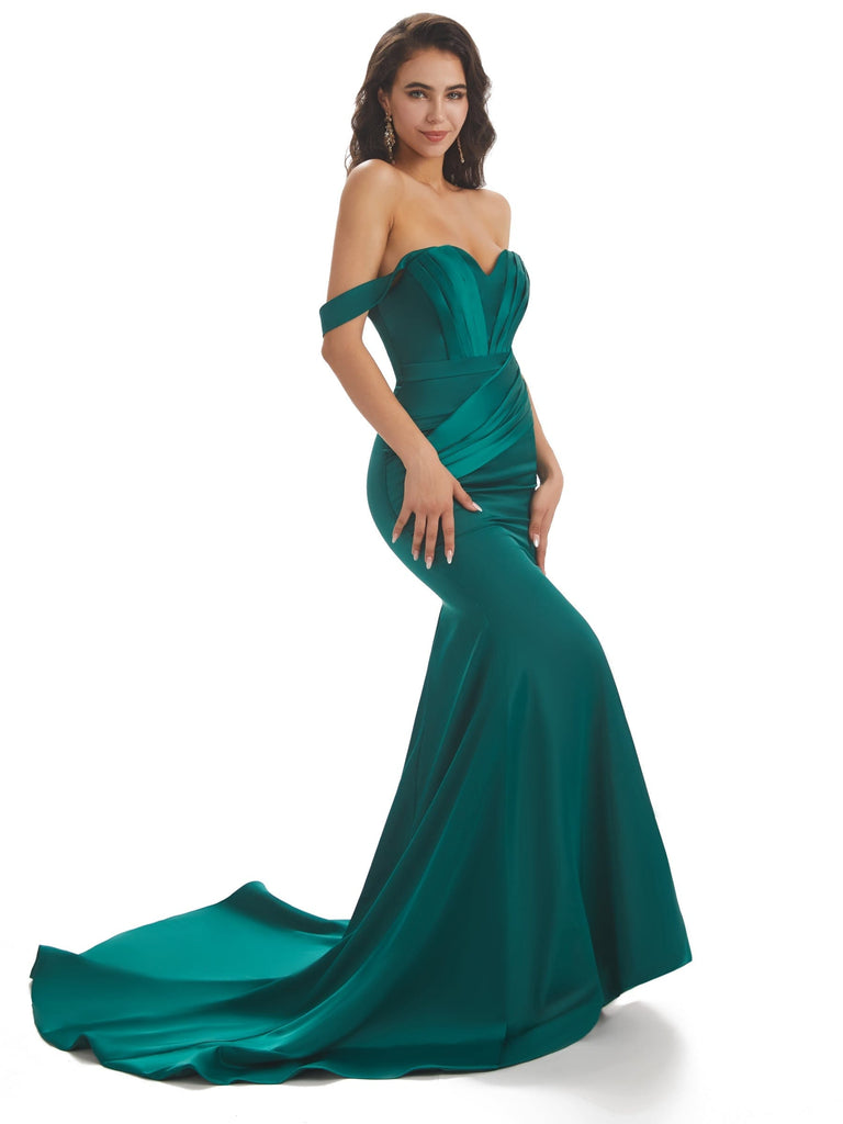 Sexy Mermaid Off Shoulder Floor-Length Soft Satin Prom Dresses Online