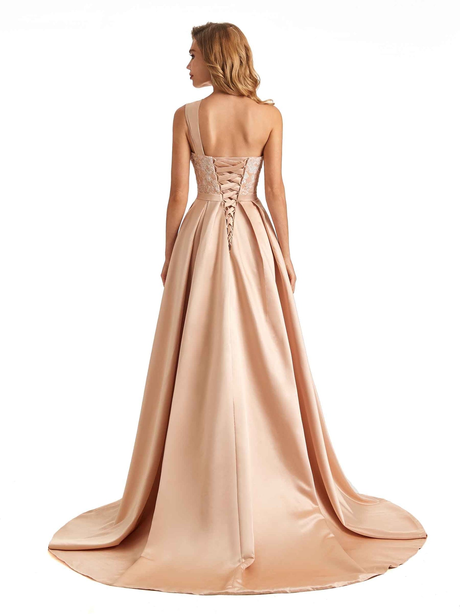 Sexy Side Slit One Shoulder Soft Satin Long Bridesmaid Dresses Online