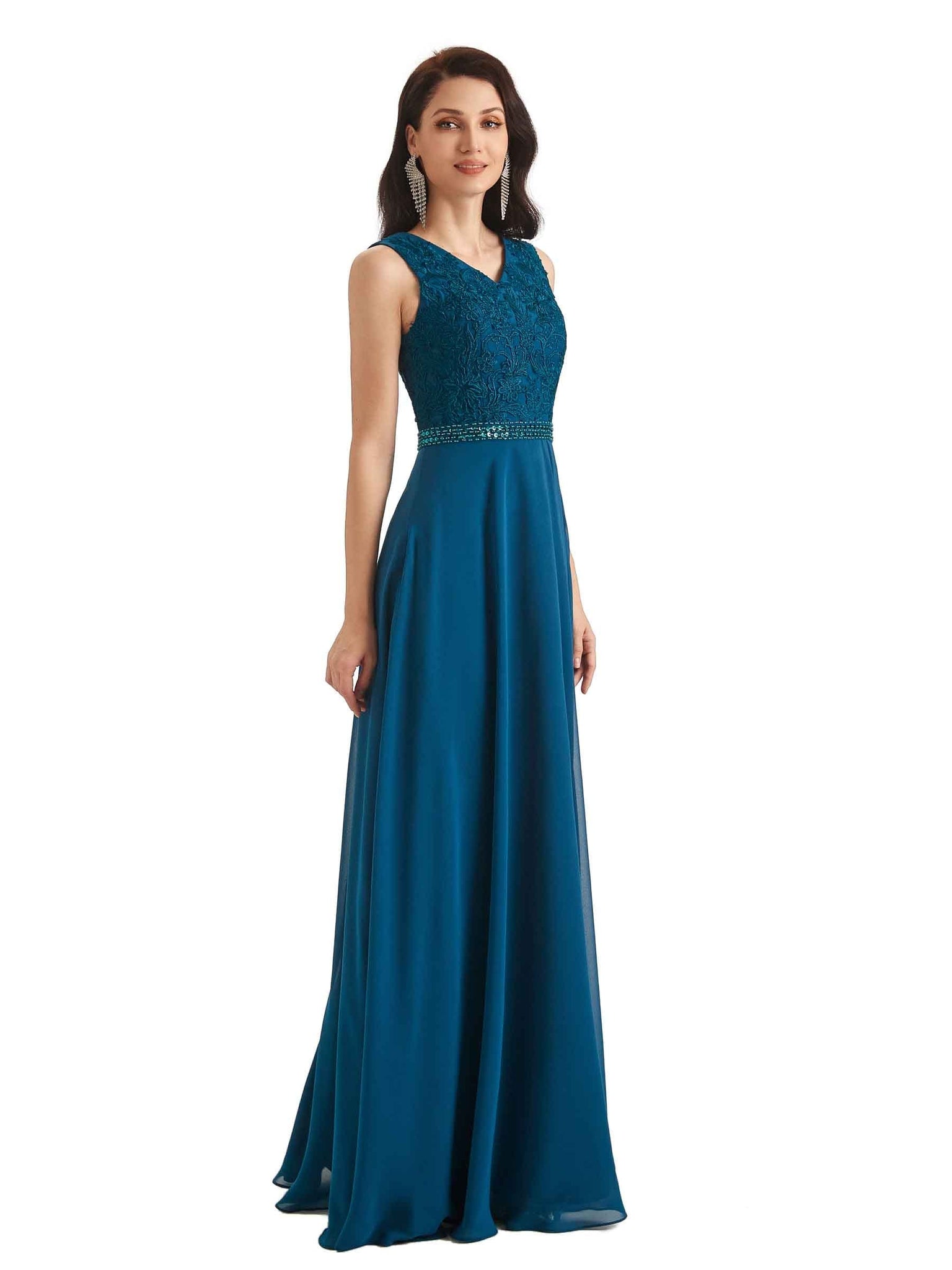 Elegant A-line Chiffon Long Lace Mother of The Bride Dresses With Lace Jacket