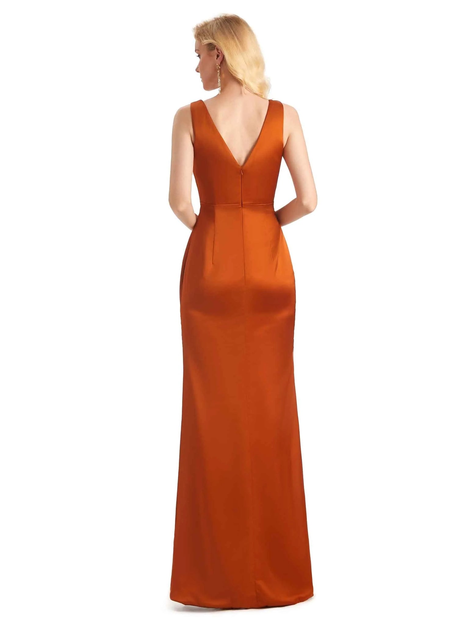 Elegant Soft Satin V Neck Formal Long Prom Dresses 2023