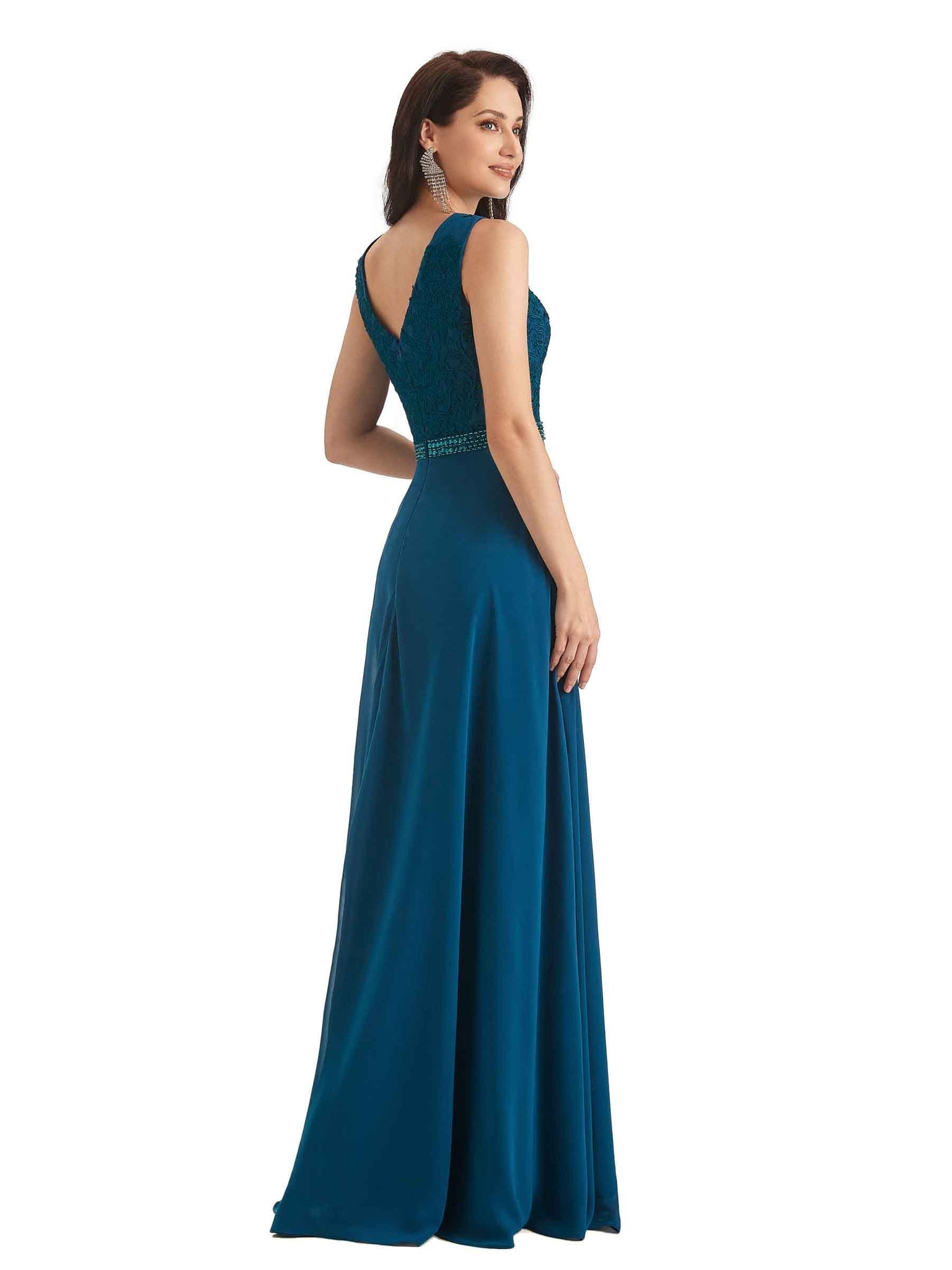 Elegant A-line Chiffon Long Lace Mother of The Bride Dresses With Lace Jacket