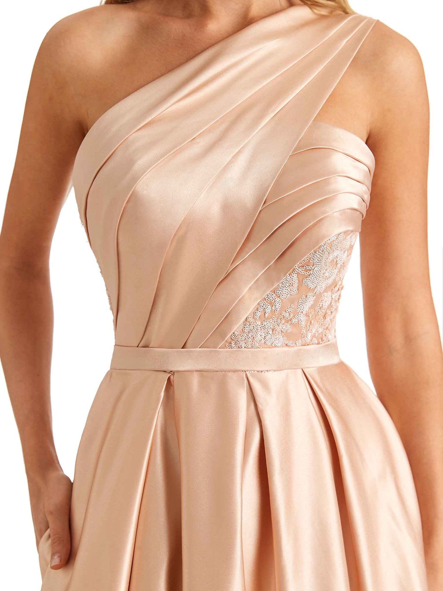 Sexy Side Slit One Shoulder Soft Satin Long Bridesmaid Dresses Online