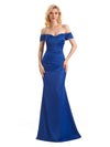 Elegant Soft Satin Off The Shoulder Long Mermaid Bridesmaid Dresses UK Online Sale