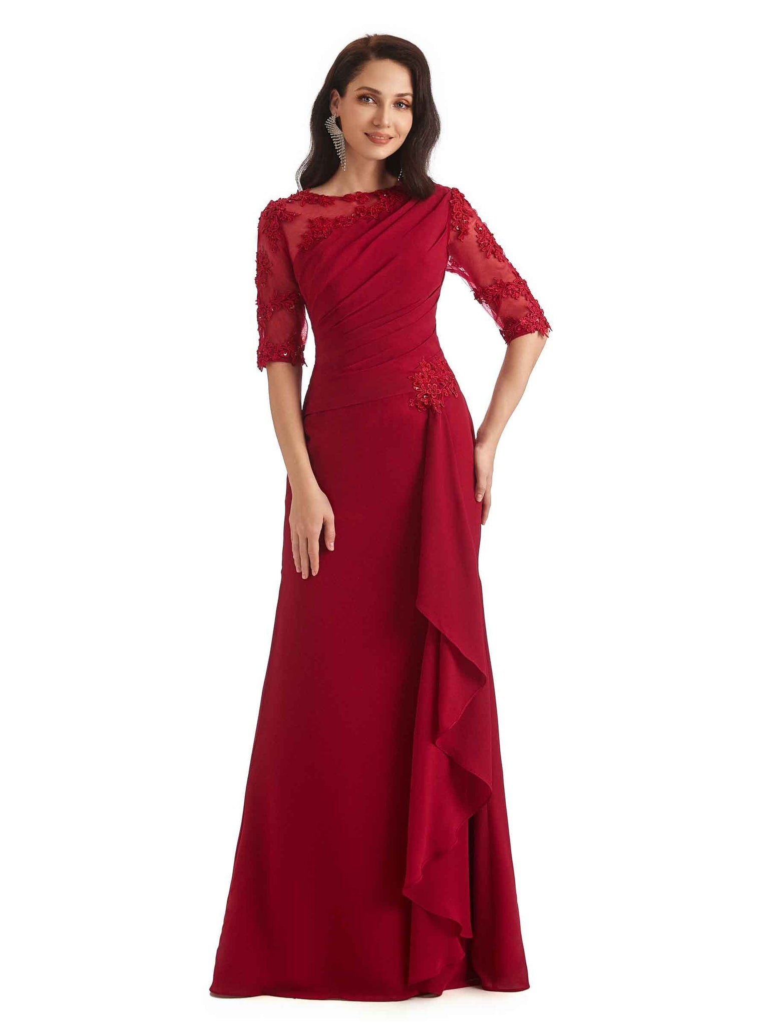 Elegant Mermaid Chiffon Half Sleeves Long Lace Mother of The Bride Dresses UK