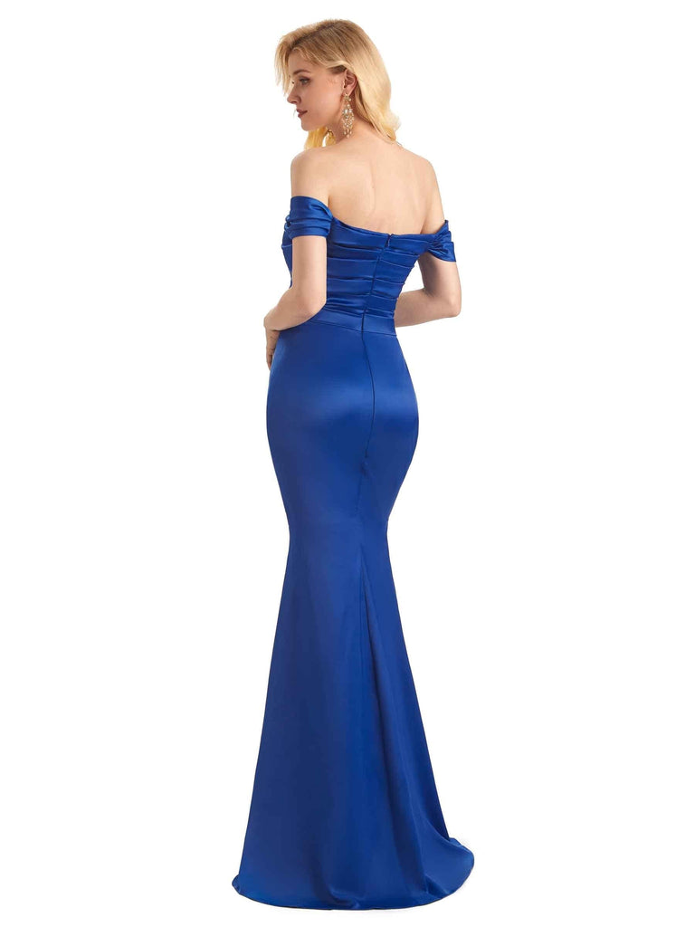 Elegant Soft Satin Off The Shoulder Long Mermaid Bridesmaid Dresses UK Online Sale