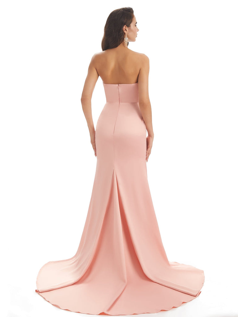 Sexy Soft Satin Side Slit Strapless Floor-Length Mermaid Prom Dresses Online