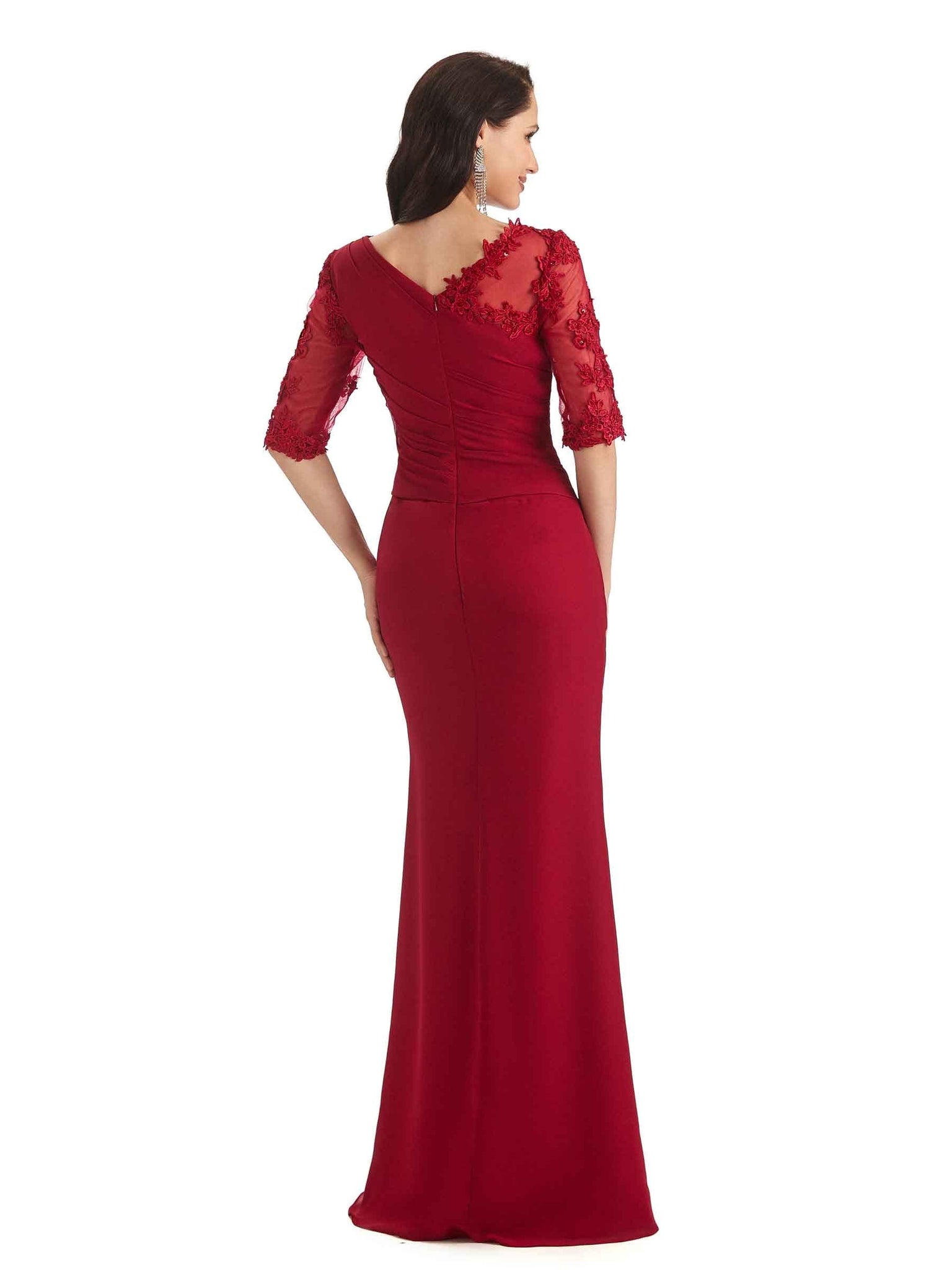 Elegant Mermaid Chiffon Half Sleeves Long Lace Mother of The Bride Dresses UK