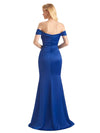 Elegant Soft Satin Off The Shoulder Long Mermaid Bridesmaid Dresses UK Online Sale