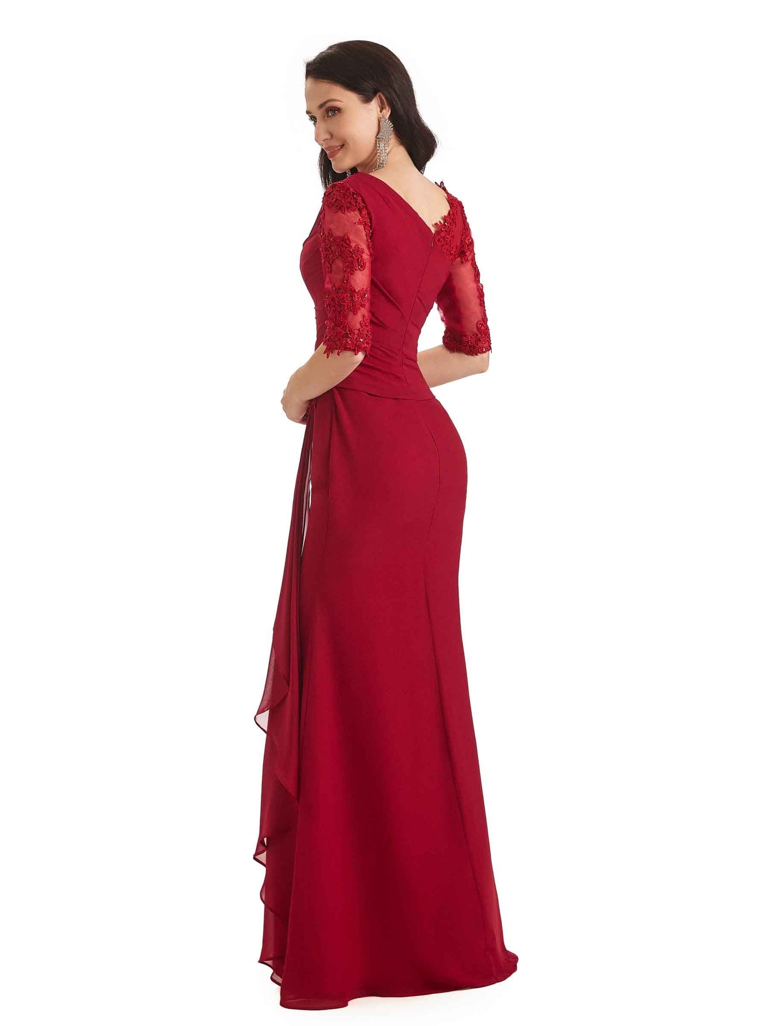 Elegant Mermaid Chiffon Half Sleeves Long Lace Mother of The Bride Dresses UK